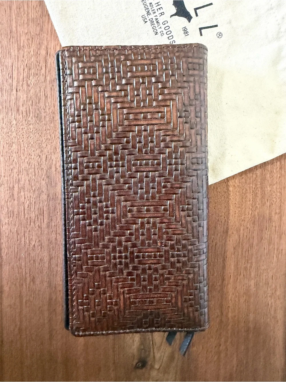 Will Leather Goods Brown Woven Leather Long Wallet